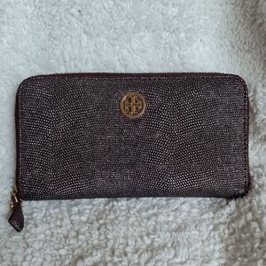 Tory Burch Deep Purple Pebbled Wallet